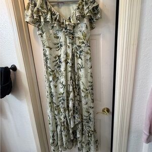 Chelsea28 Ruffled Floral Maxi Dress in Green and Cream